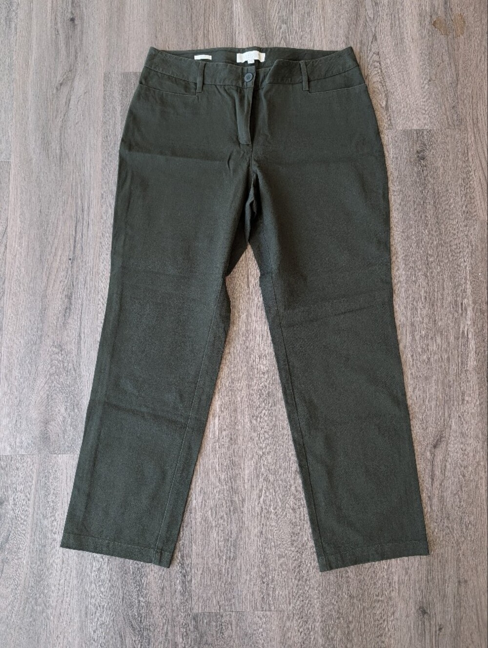 Talbots Curvy Petite Olive Green Straight-Leg Casual Slacks Pants With Stretch